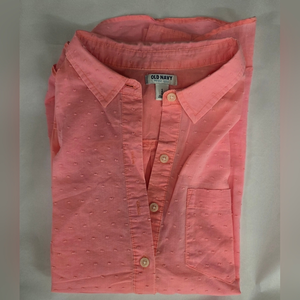 Old Navy Hot coral pink pullover Swiss Dot blouse size Large